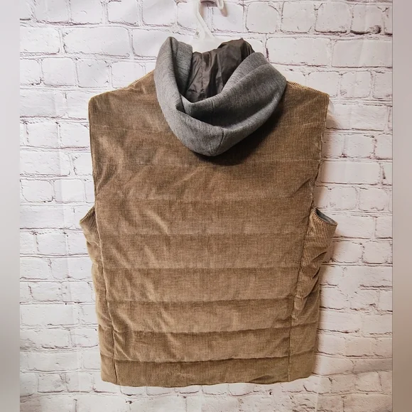 FRADI Down Corduroy Hooded Mens Vest Beige Grey Sz 52